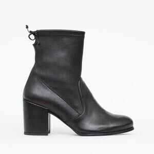 Stuart Weitzman Shorty Black Stretch Leather Sock Ankle Boots Block Heel 8.5 M